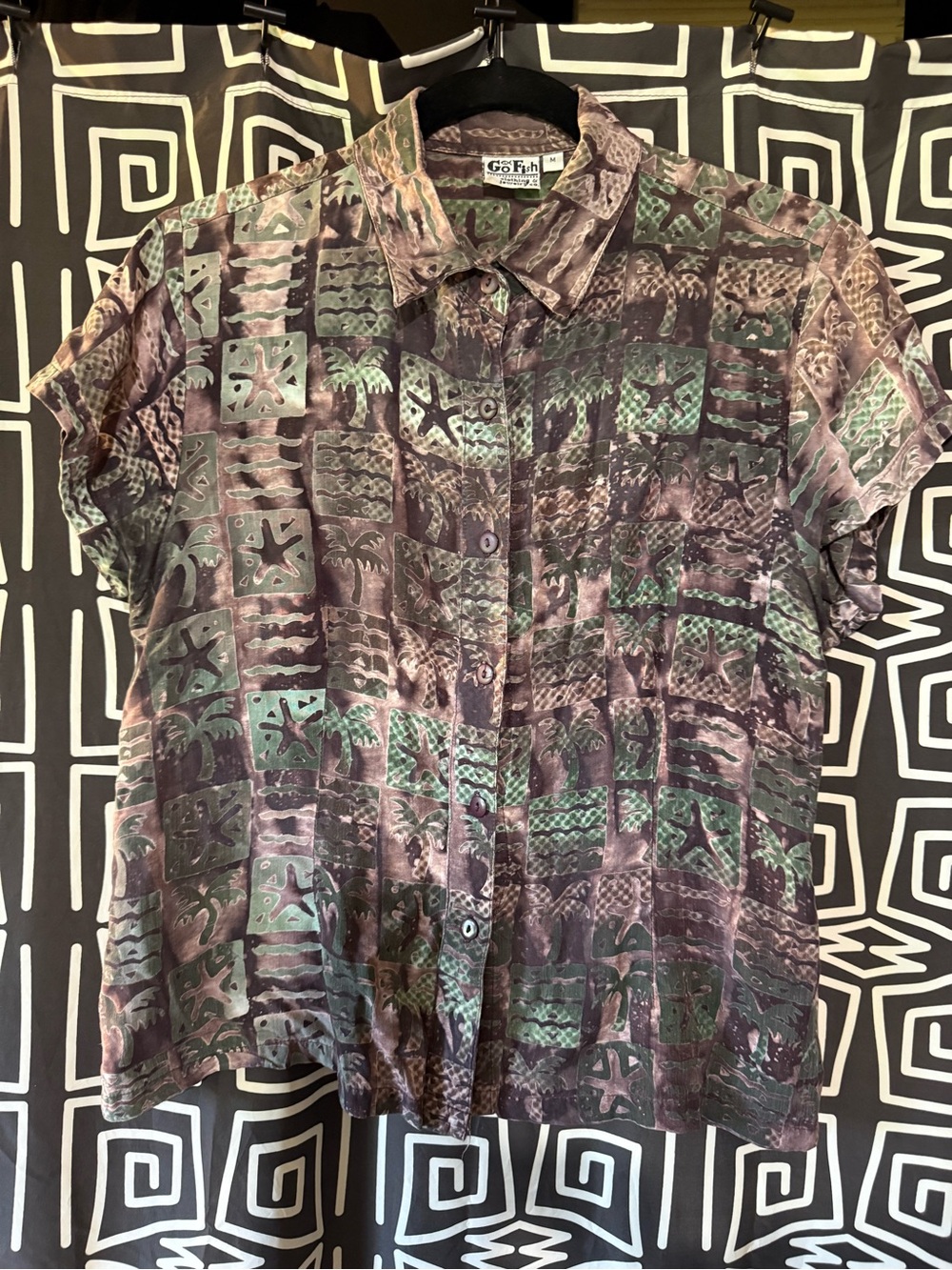 Vintage-Inspired Women's Button-Down Shirt in Muted Green and Brown
